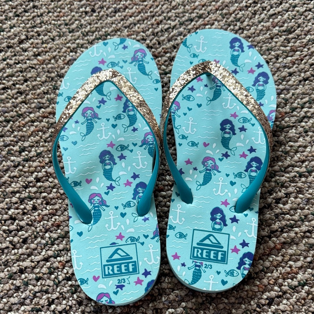 Reef Aqua Mermaid Flip Flops with Gold Straps